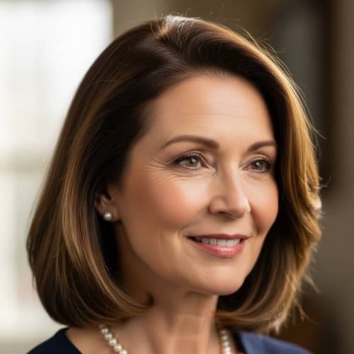 Elegant Mature Lady with Shoulder-Length Brown Hair