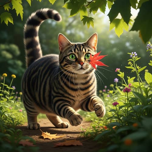 Playful Tabby Cat in Garden | Enjoying Time Outdoors