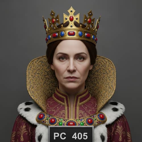 Fictional Queen Medieval Era Mug Shot - Regal Robes & Crown
