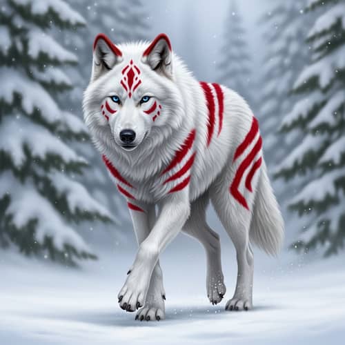 Stunning Female White Wolf with Crimson Markings