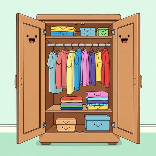 Enchanted Wardrobe: Colorful Cartoon Style Clothing Organization