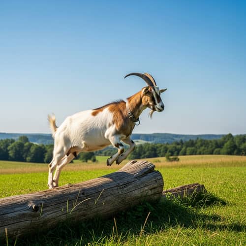 Graceful Goat Leaping Over Weathered Log
