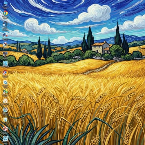 Van Gogh Style Desktop Wallpaper: Colorful Wheat Fields
