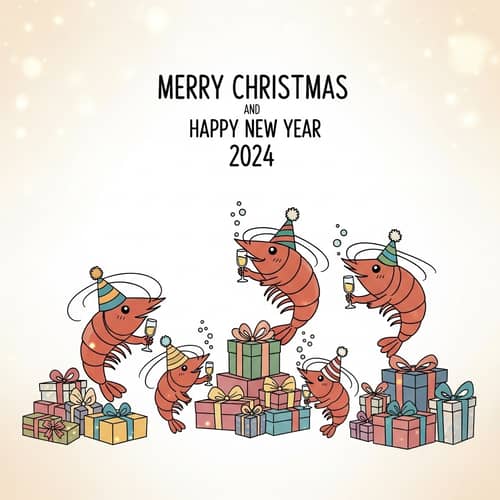 Cute Shrimp Family Christmas & New Year Greeting Card Design