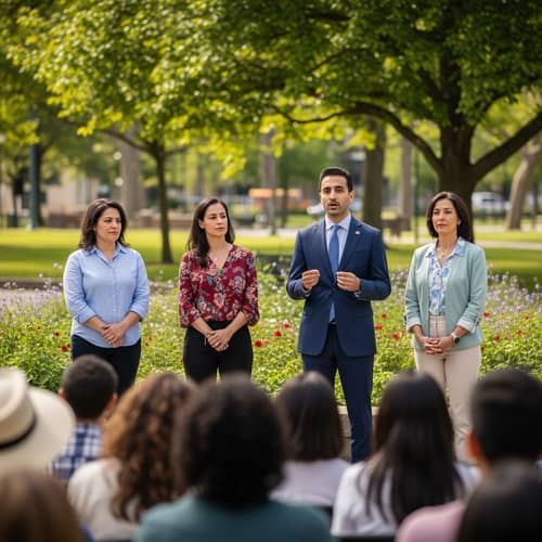 Diverse Civil Management Public Address in Community Park