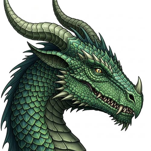 Fantasy Dragon Head Profile | Green Teal to Emerald Scales