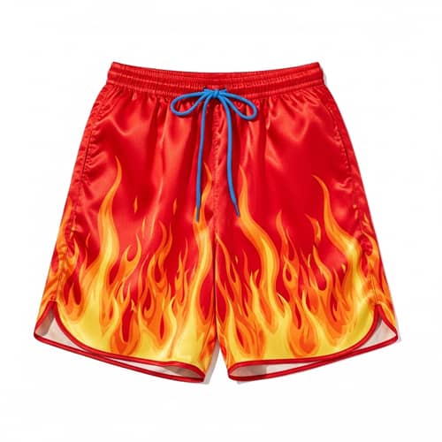 Vibrant Fire-Themed Mid-Length Shorts | Red, Orange, Yellow Flames
