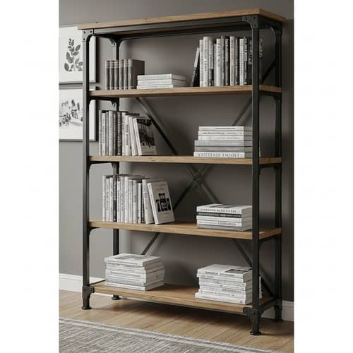 Industrial-Style Metal and Wood Bookshelf