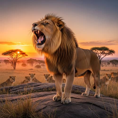 Powerful Lion Asserting Leadership - Wildlife Photography