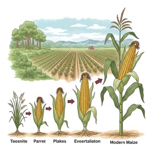 Evolution of Maize: Illustration of Corn's Journey to Modern Varieties