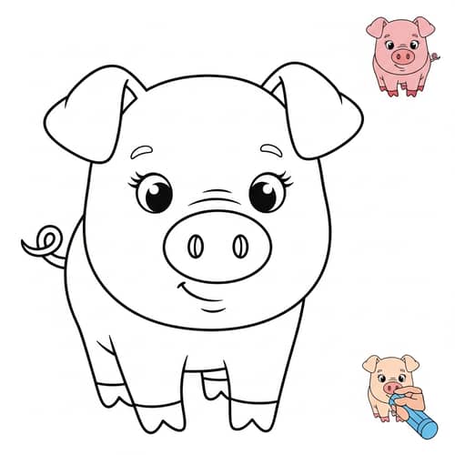 Cute Piglet Line Art for Kids to Color