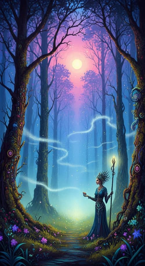 Mystical Forest at Dusk: Expressive & Magical | Fantasy Painting