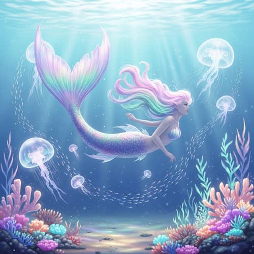 Ethereal Mermaid: Dreamlike Underwater Fantasy in Pastel Colors