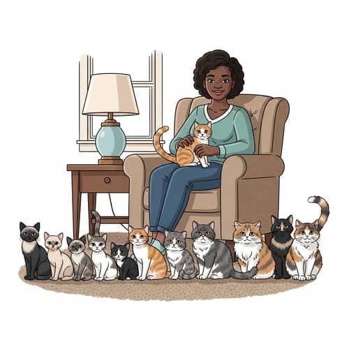Tranquil Cat Cuddling Scene | Diverse Lineup of Cats