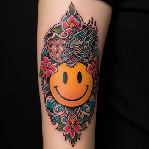 Intricate Cover Up Tattoo Design for Little Smiley Ink