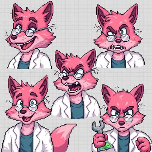 Pixel Art Android 21 Character Sheet | Fox Scientist Inspired Design