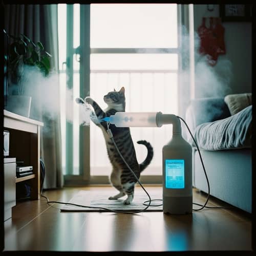 Feline Companion Conducting Ozone Treatment | Dreamy & Nostalgic Scene