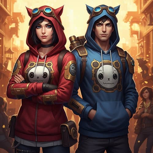 Steampunk Game Characters in Japanese Style Hoodies | High Res Art