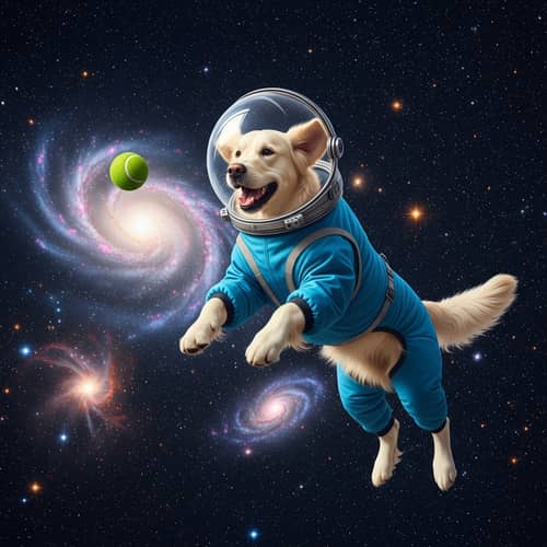 Playful Golden Retriever Astronaut in Space