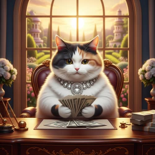 Millionaire Cat Counting Cash in Lavish Mansion