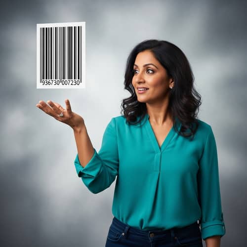 South Asian Woman Throwing Barcode in Casual Attire