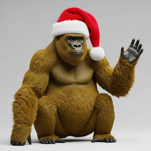 Cheerful Yellow Gorilla in Santa Hat | Festive Joy & Fun