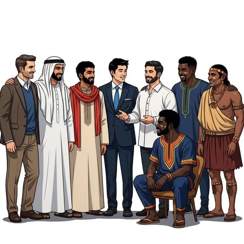 United Harmony: A Gathering of Seven Diverse Brotherly Figures