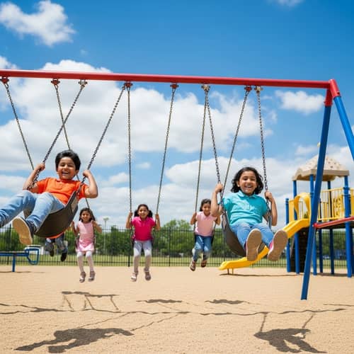 South Asian Children Swinging with Joy
