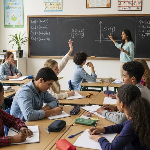 Diverse Classroom Scene: School Environment with Engaging Math Lesson