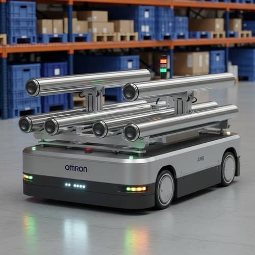 Omron AMR Transport Robot with Roller Conveyors | Efficient Material Transportation