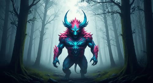 Majestic Creature in Mystical Woodland - Fantasy Artwork
