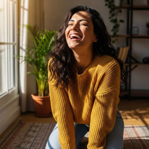 Hispanic Woman Laughing Joyfully | 4K Cinematic Lighting