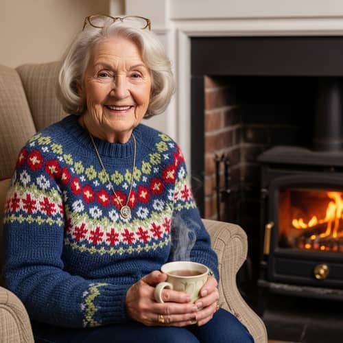 Elderly Caucasian Woman with Kind Smile and Silver Hair