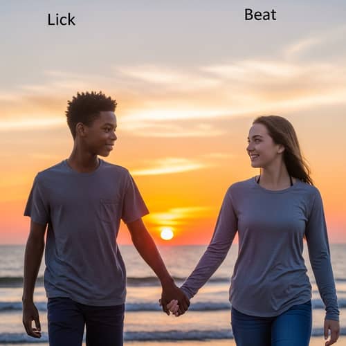 African Boy Lick and Girl Beat: Young Lovers in Innocent Affection
