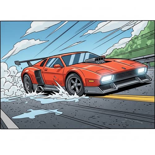 Vibrant Futuristic Car Stop | Dynamic Cartoon Image