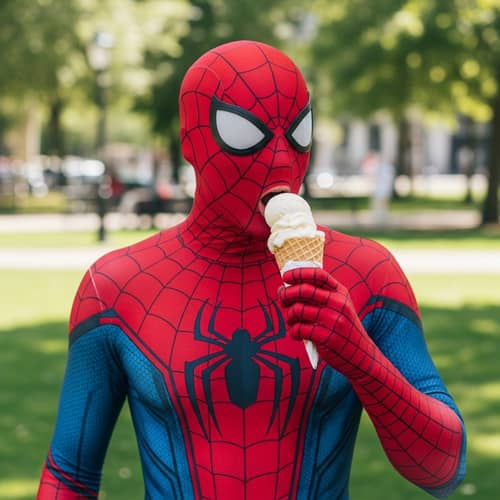 Spider-Themed Superhero Enjoying Vanilla Ice Cream | City Park