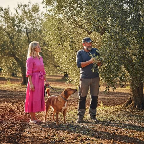 Woman and Dog in Olive Grove | Harvesting Olives Scene Woman and Dog in Olive Grove | Harvesting Olives Scene
