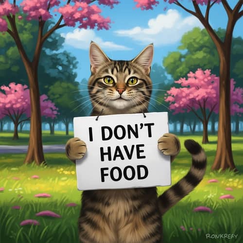 Mischievous Cat Sign | Playful Feline in Park Setting