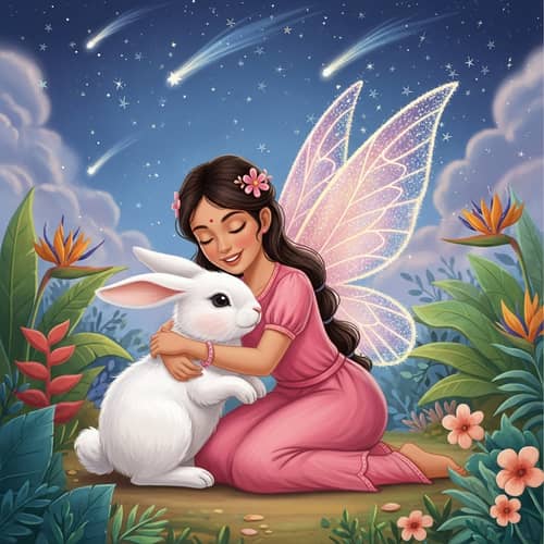 Enchanting South Asian Fairy Hugging Soft Bunny