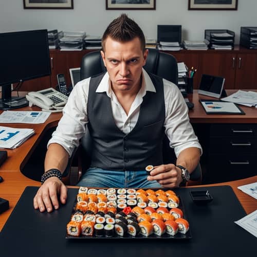 Corporate Office Sushi Session with Intimidating Male