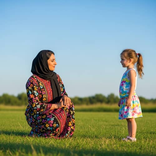 Heartfelt Moment of Motherhood in a Lush Green Meadow