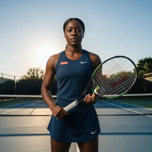 Determined Black Female Tennis Vice-Captain on Court