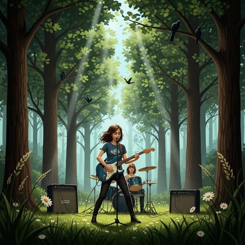 Rock and Roll Musician Performing in Forest | Guitarist Concert