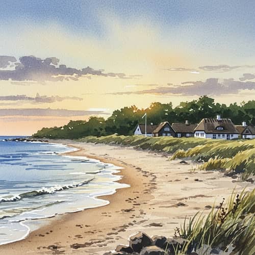 Søndervig Danish Coastal Town - Serene Watercolor Landscape