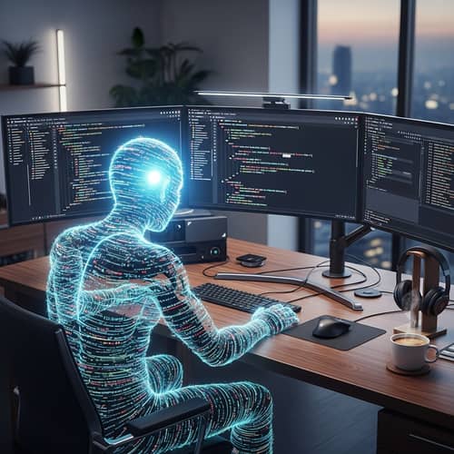 Abstract Non-Human Java Software Developer in Modern Office