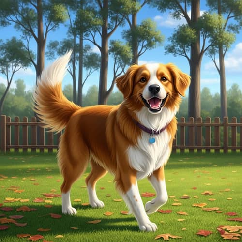 Cheerful Medium-Sized Dog Playing on Green Lawn