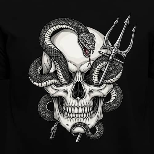 Skull and Snake T-Shirt Design with Trident | Custom Apparel Art