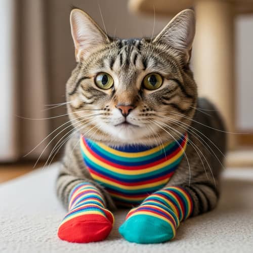 Adorable Cat in Colorful Socks | Cute Indoor Scene