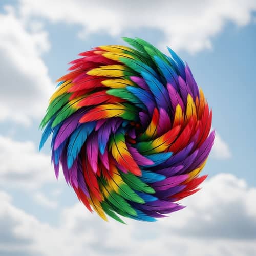 Vivid Rainbow Feather Bundle Floating in Sky