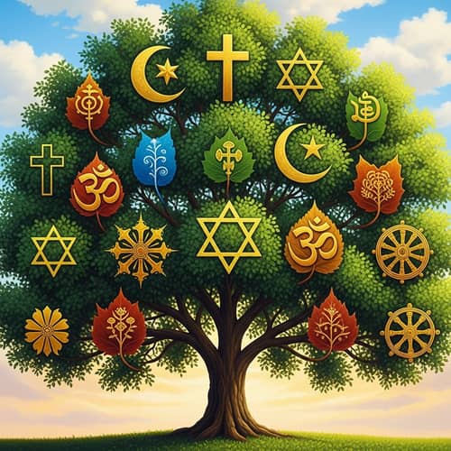 Unique Religious Symbol Tree Painting | Harmony of Religions